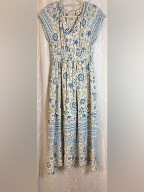 Laura Ashley Blue Floral Midi Dress | Cottagecore Coastal Prairie | XS 🤍